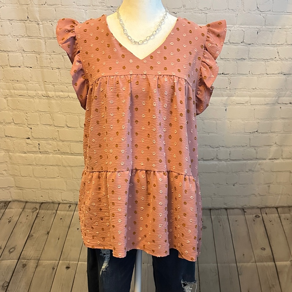 Women's Pink Ruffle Sleeve Top